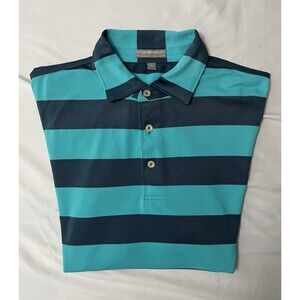 Peter Millar Summer Comfort Polo Mens Medium Teal Blue Striped Golf Shirt
